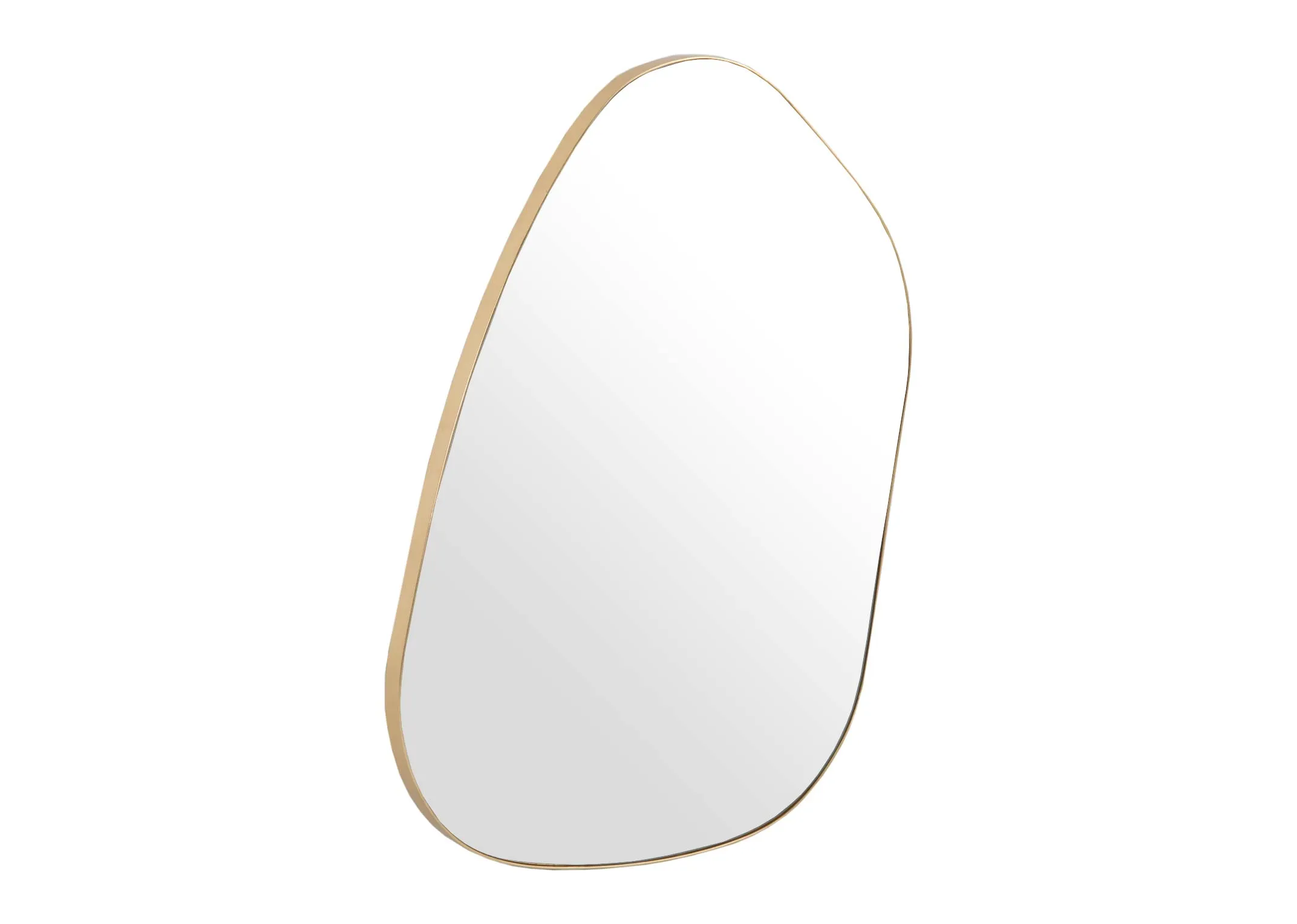 A gold oblong shaped mirror from EZ Livings Colson range. Angled view