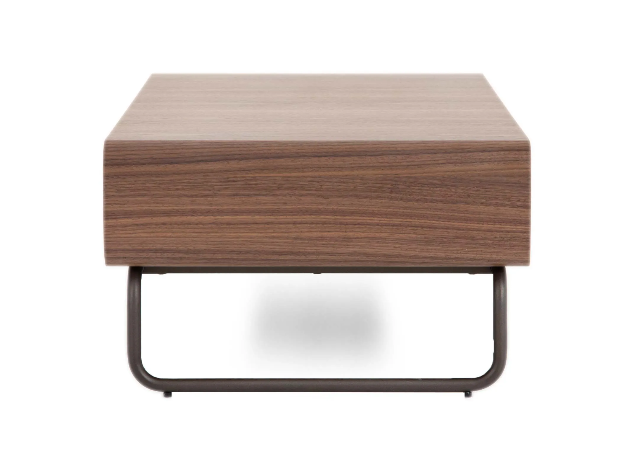A walnut veneer rectangular coffee table from EZ Livings Uptown range. Side view