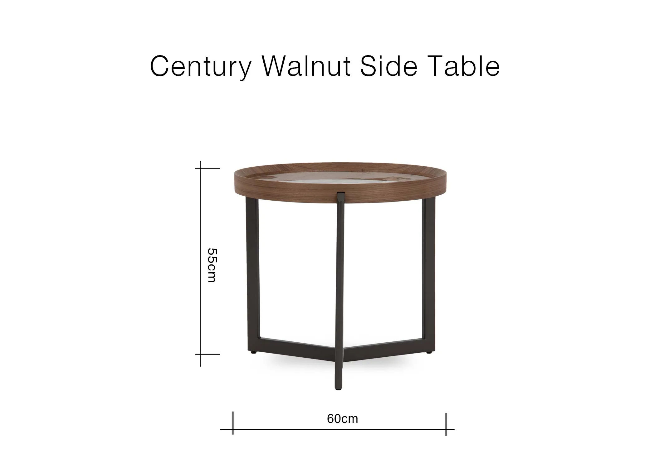 A dimension image of the Century Side Table with 60cm x 55cm