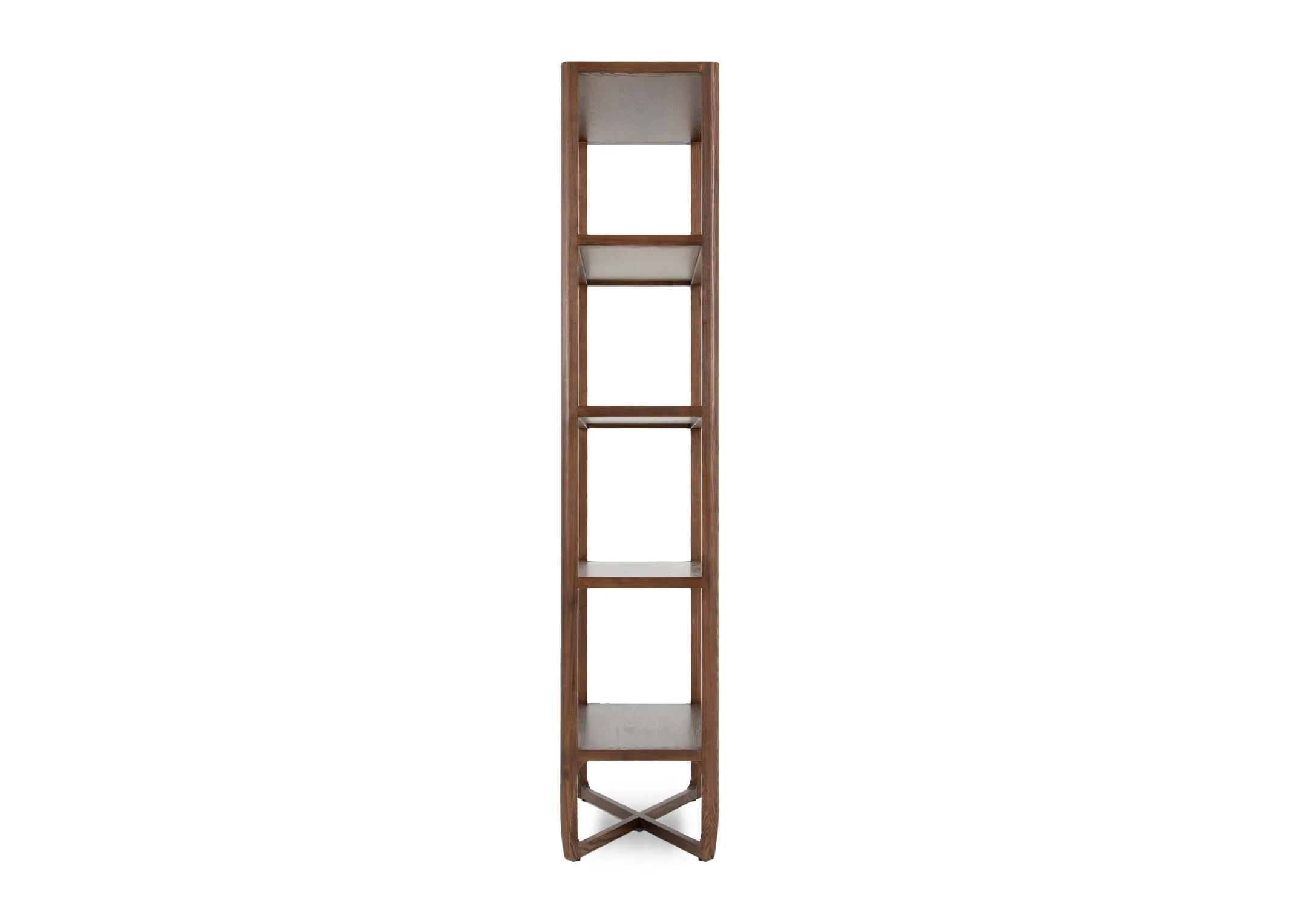 A 4 shelf brown ash shelving unit from EZ Livings Cameo range.Side view