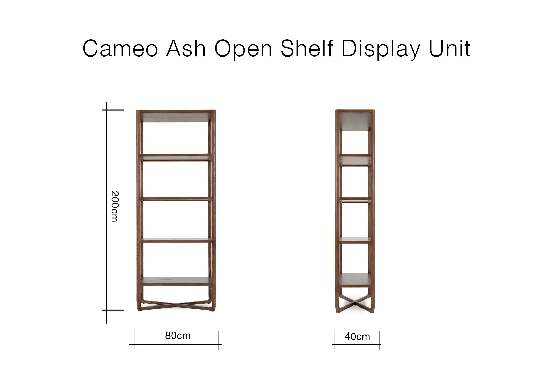 A dimension image of the Cameo Ash Open Display Unit with 80cm x 40cm x 200cm