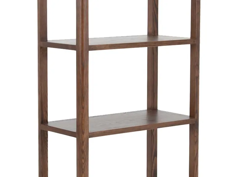 A 4 shelf brown ash shelving unit from EZ Livings Cameo range. Closeup of wood finish.