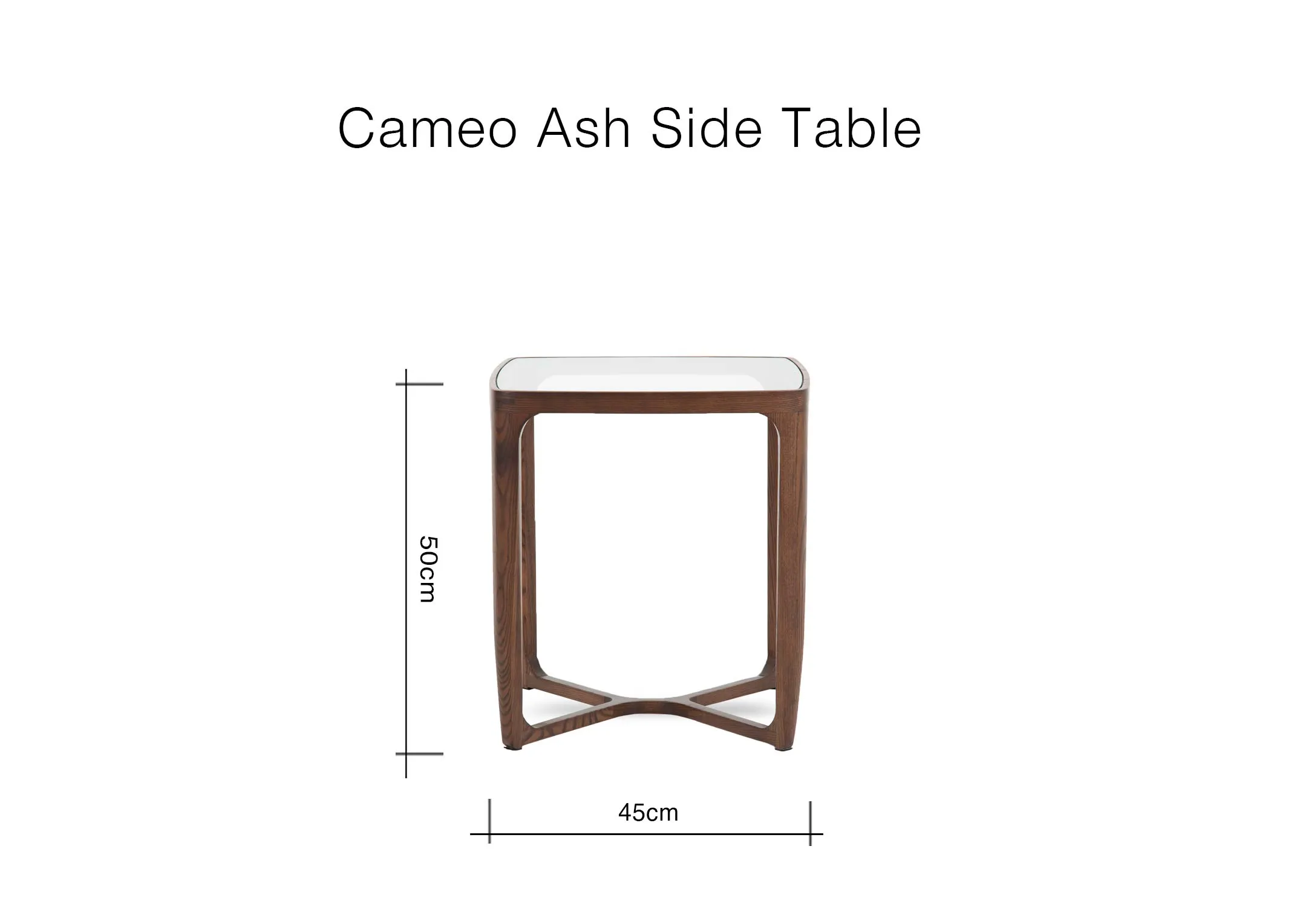 A dimension image of the Cameo Ash Side Table with 45cm x 50cm