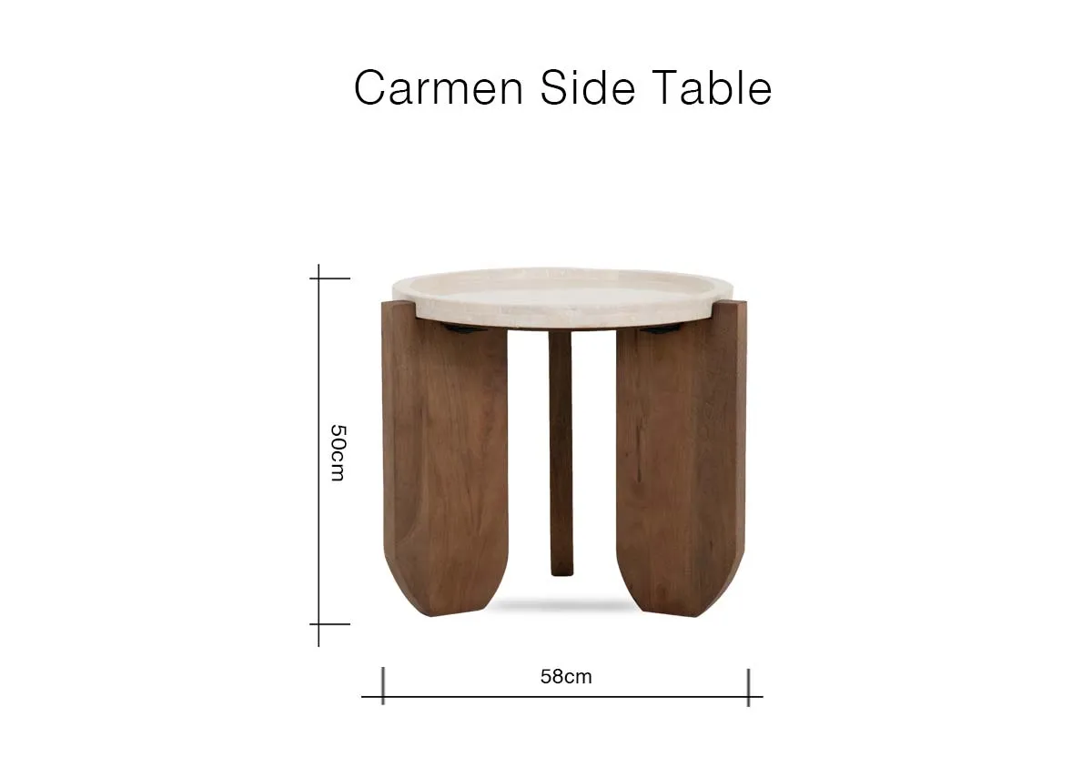 A dimension image of the Carmen Side Table with 58cm x 50cm