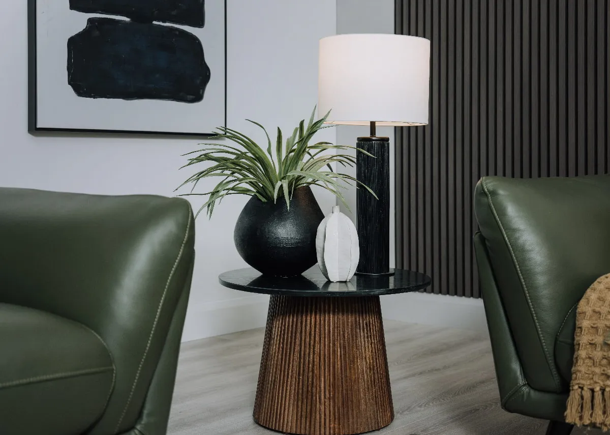Round Mango & Black Marble Side Table - Kira