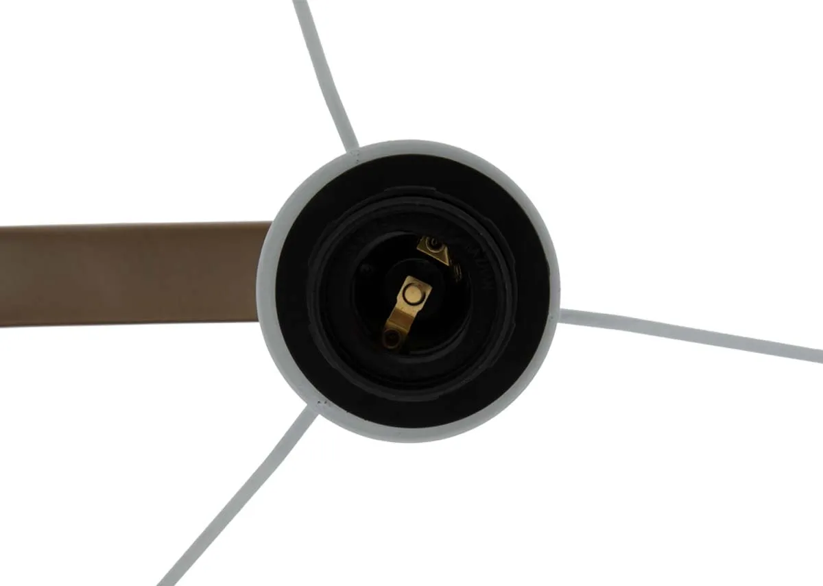 A gold metal table lamp with White shade from EZ Livings Phoenix range. Closeup of e27 lamp holder.