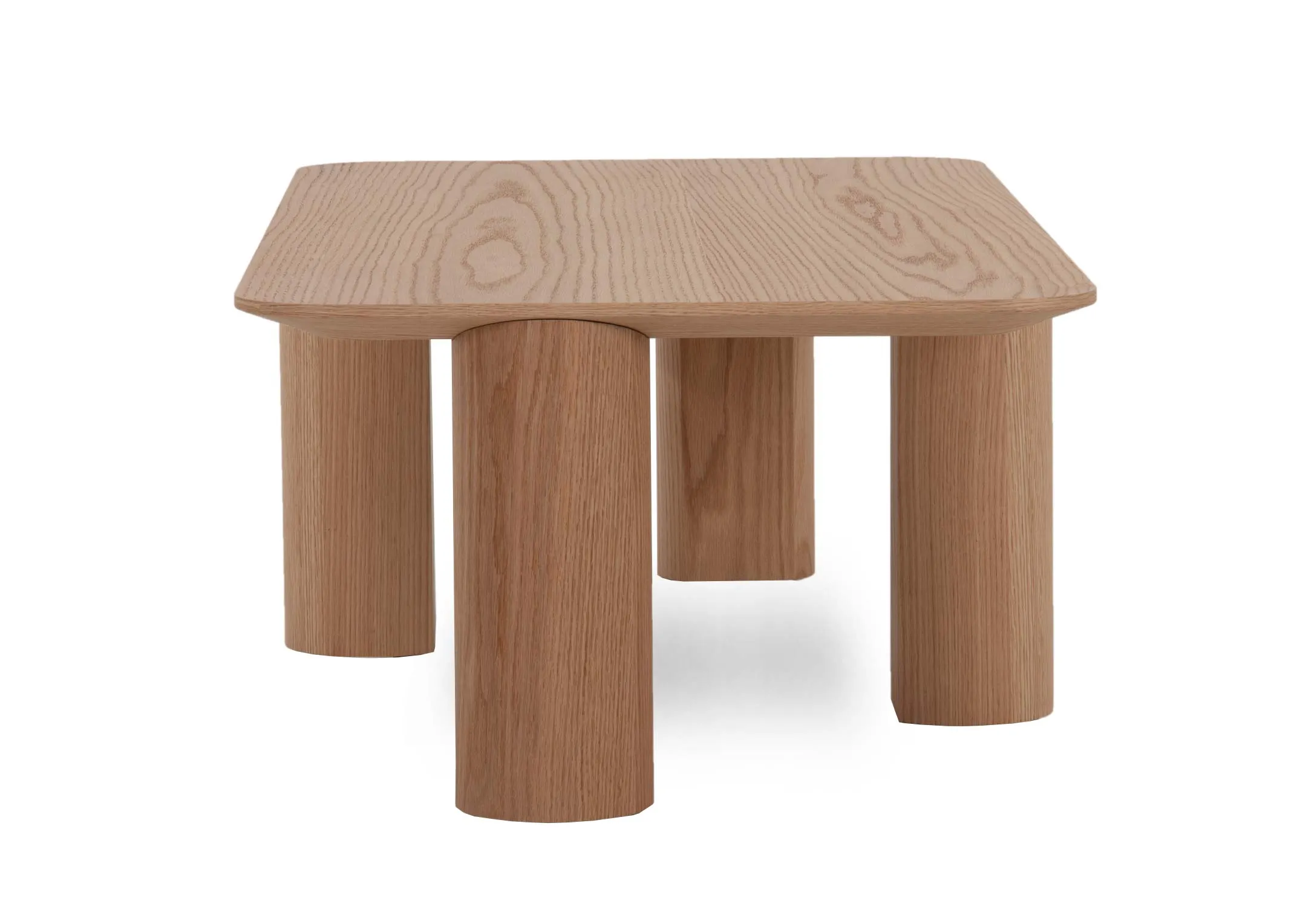 A rectangular oak veneer coffee table with 4 chunky legs from EZ Livings Kasper range. Side view