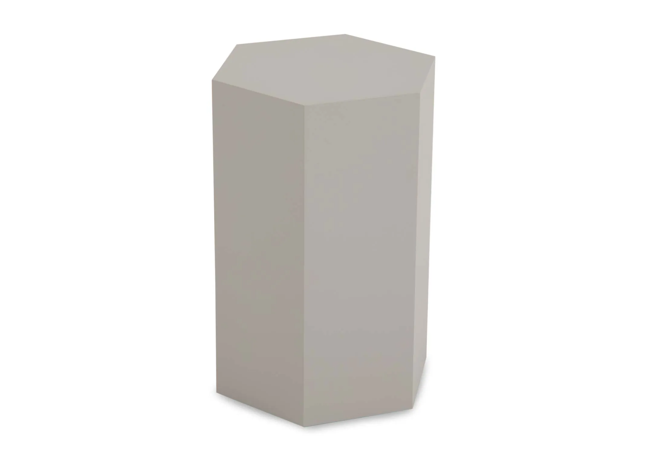A hexagonal tall plinth off white lamp table from EZ Livings Jonas range. Angfled view