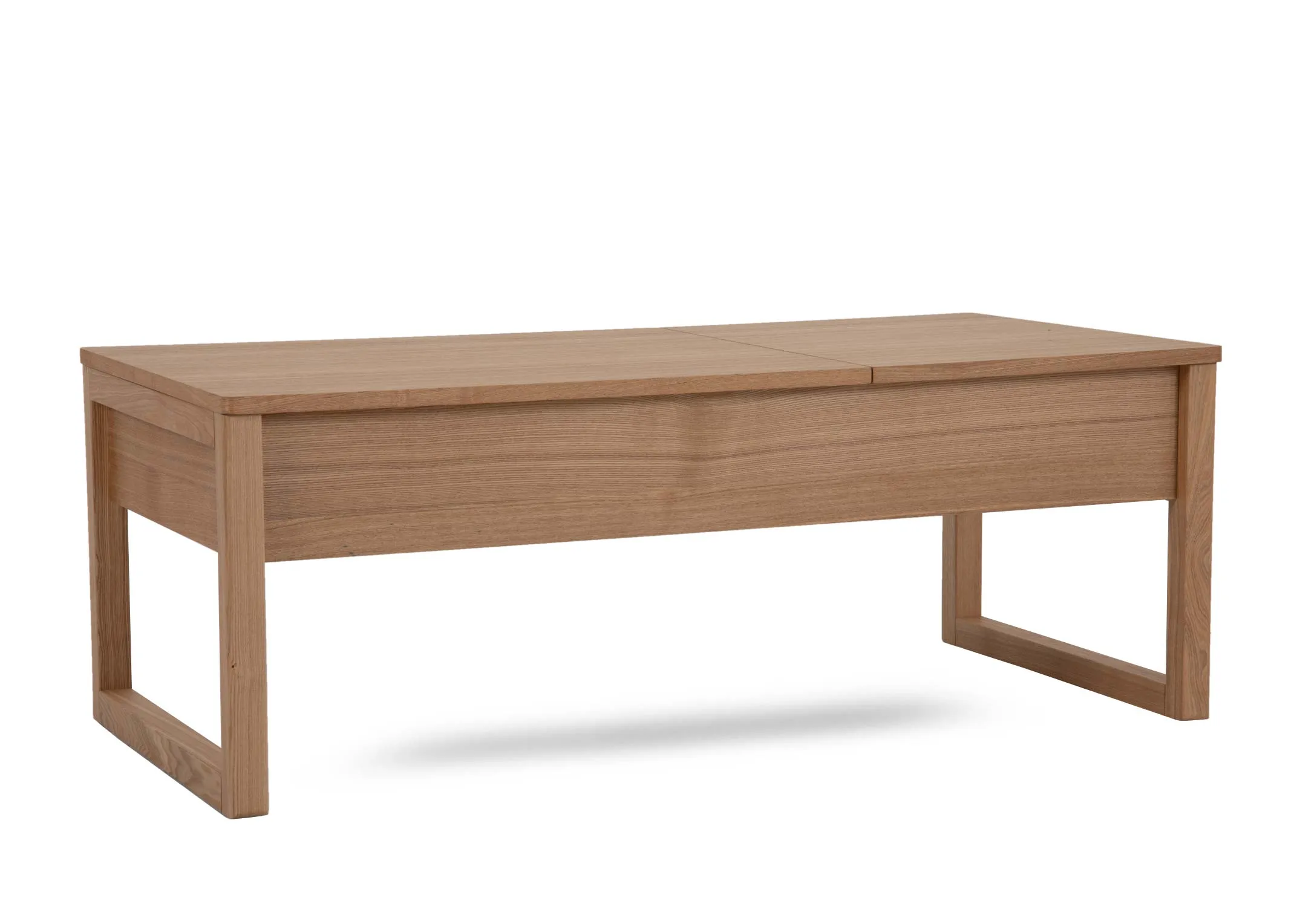 An ash wood rectangular table from EZ Livings Leif range. Angled view of u shaped legs