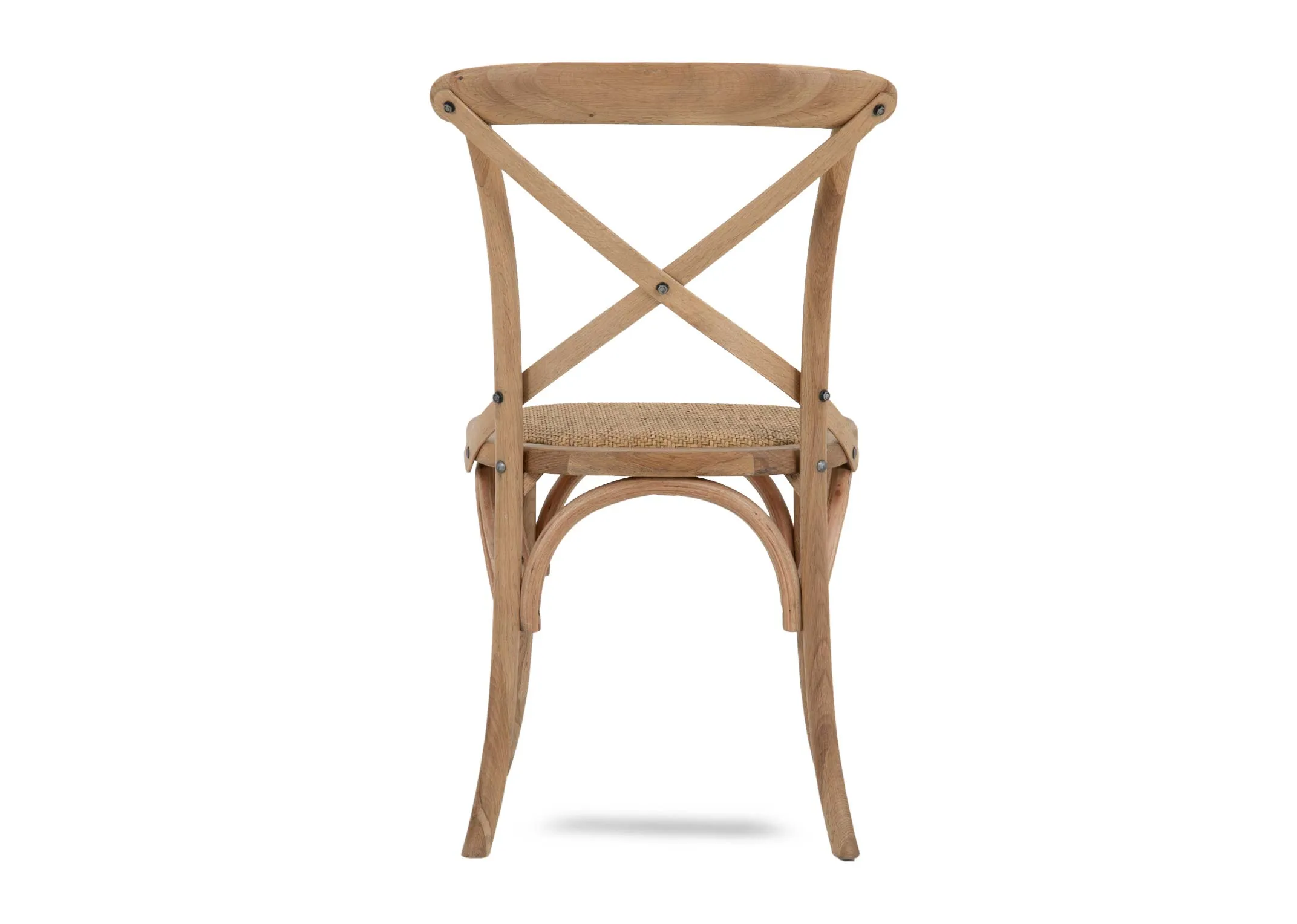 A weathered oak dining chair with x back seat from EZ Livings Tavern range. Back view