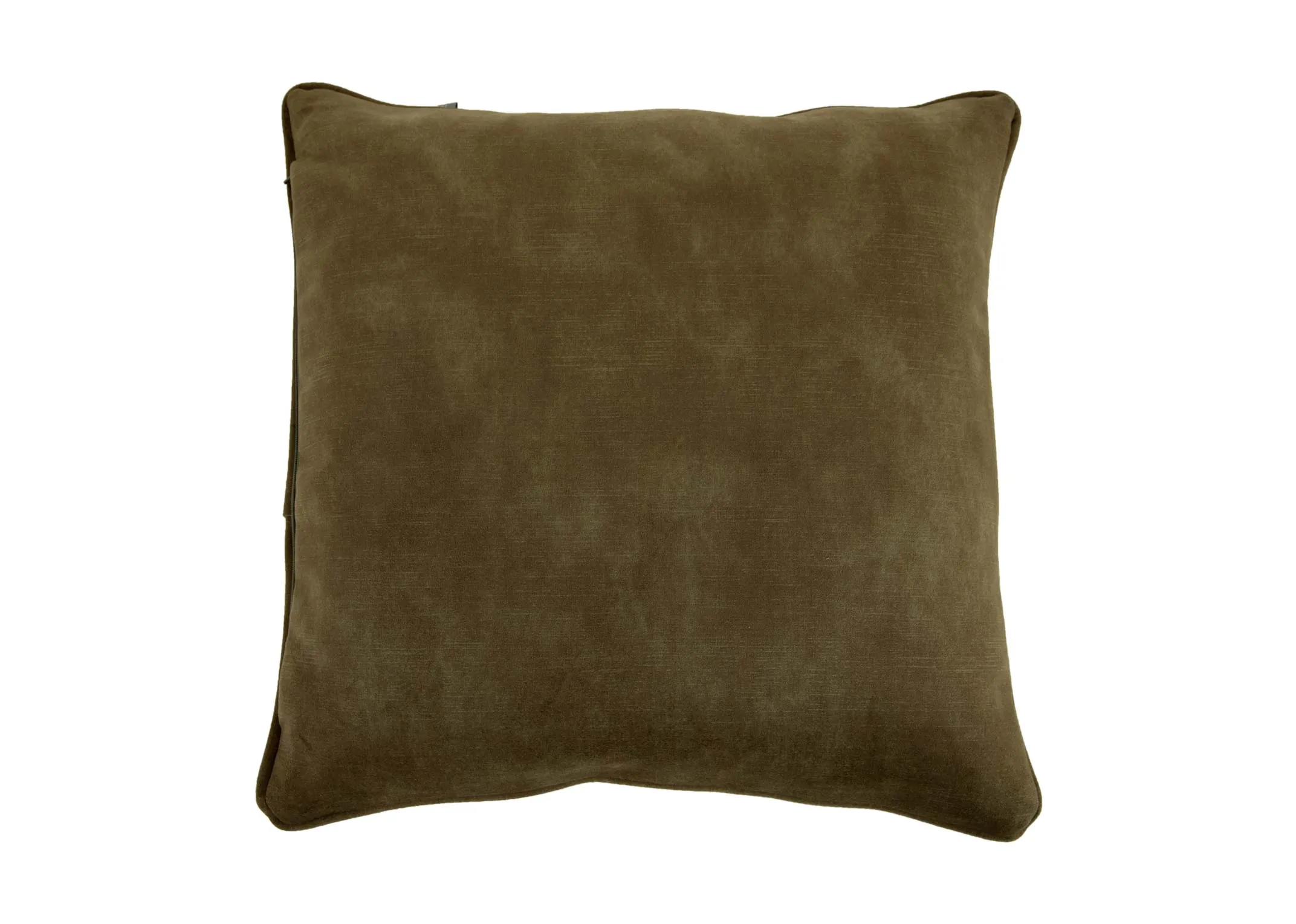 A khaki green velvet cushion back from EZ Livings Dromore range. Back view of plain side of cushion