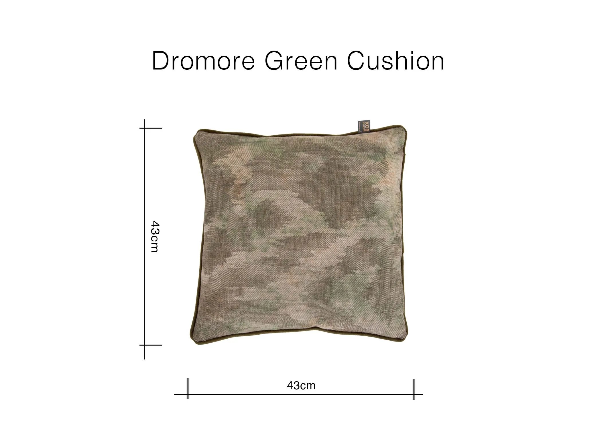 A dimension image of the Dromore Cushion with 43cm x 43cm