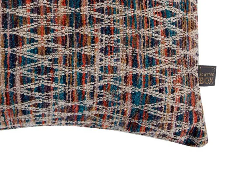 A multi color print cushion from EZ Livings Enniscrone range. Closeup of texture.