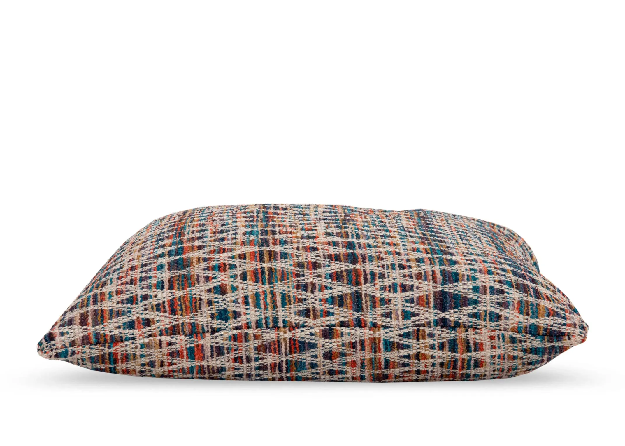 A multi color print cushion from EZ Livings Enniscrone range. Side view