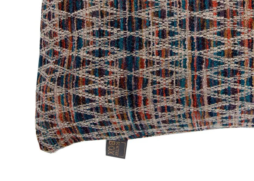 A multi color print cushion from EZ Livings Enniscrone range. Closeup of design.