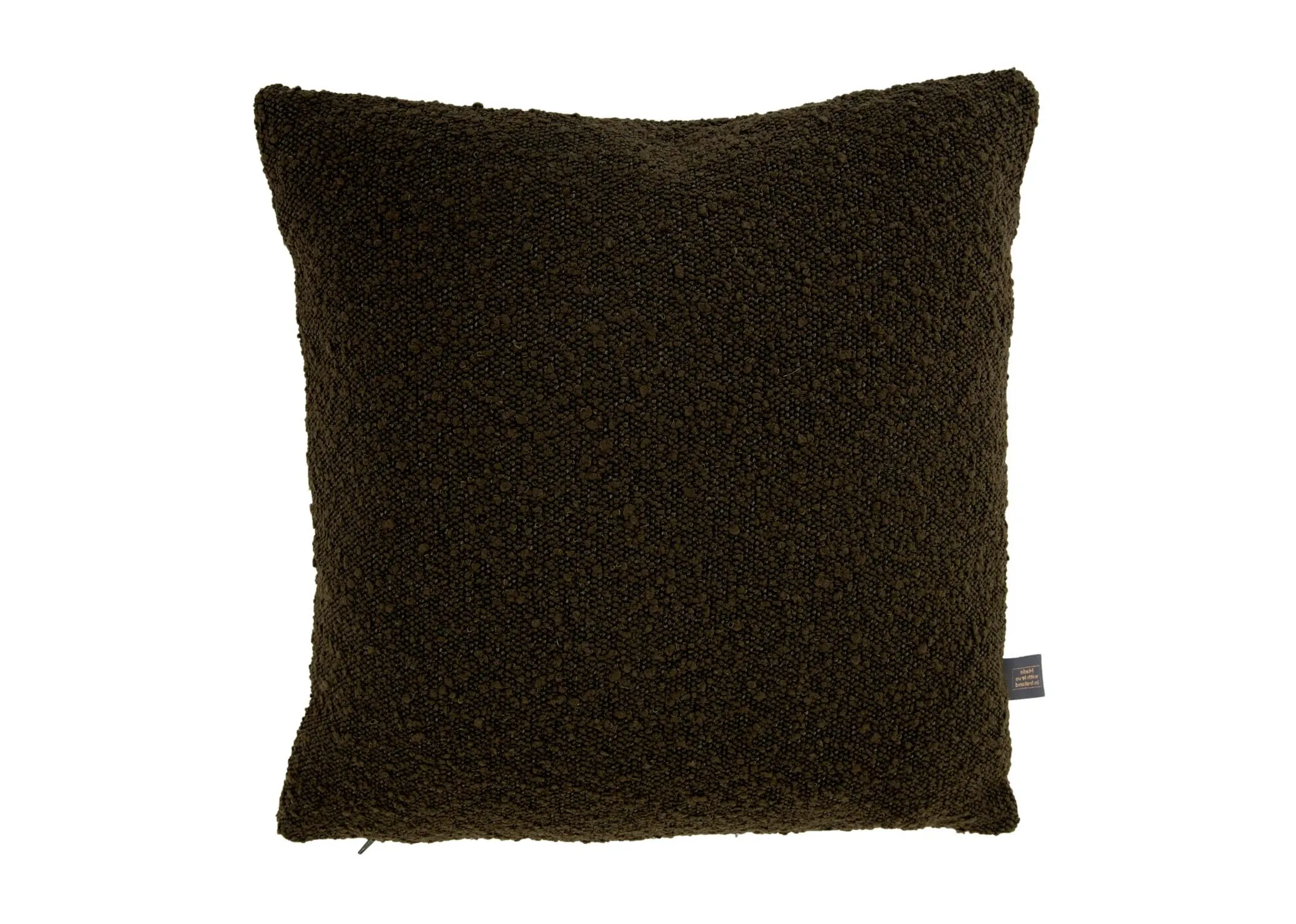 A dark green boucle cushion from EZ Livings Benbulbin range. Front view
