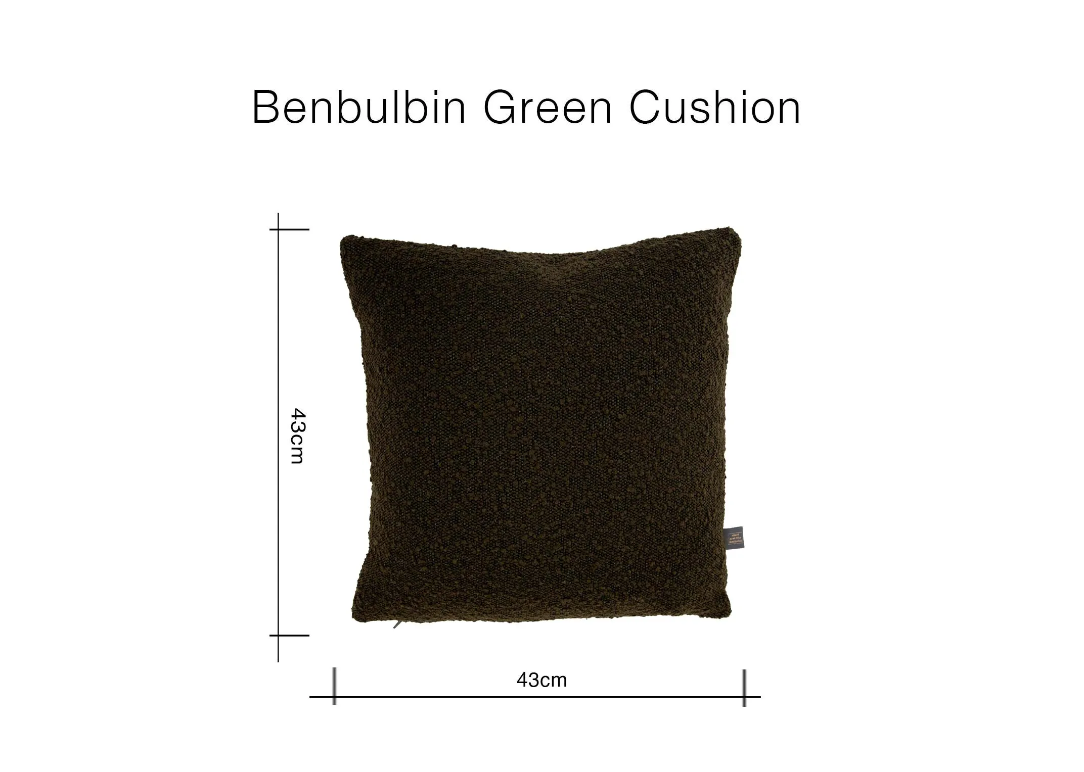 A dimension image of the Benbulbin cushion with 43cm x 43cm