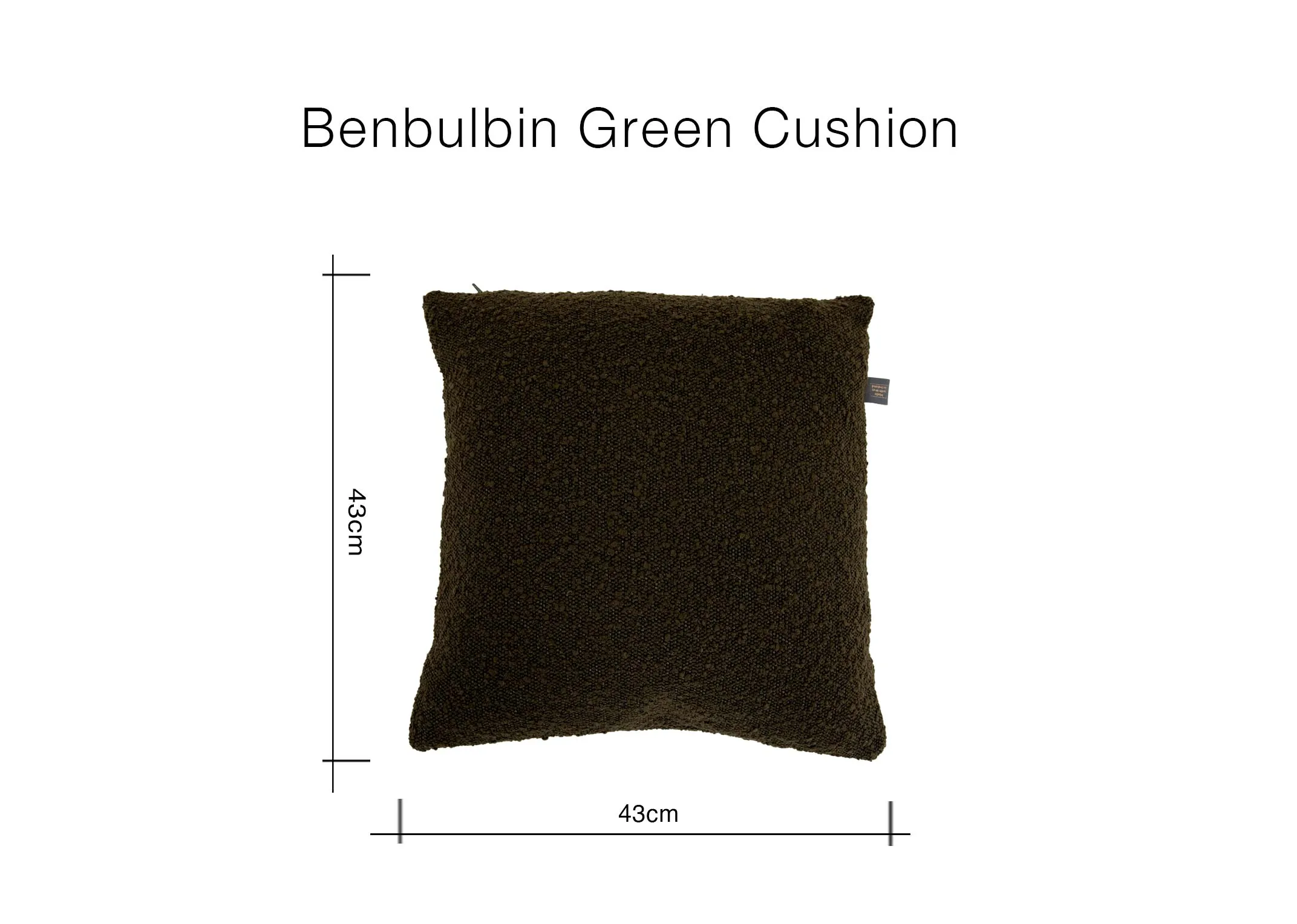 A dimension image of the Benbulbin cushion with 43cm x 43cm