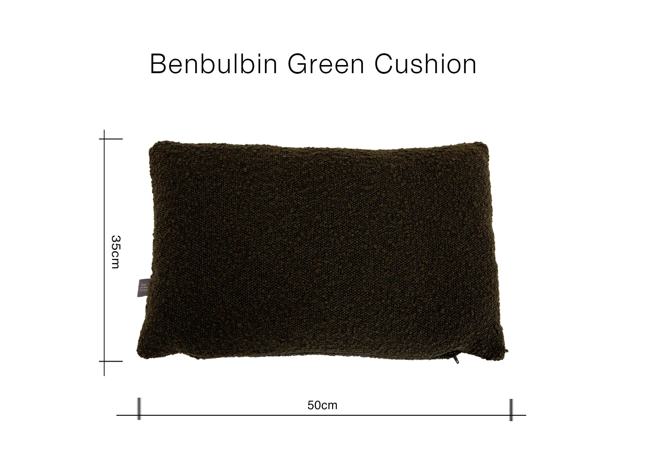 A dimension image of the Benbulbin cushion with 35cm x 50cm
