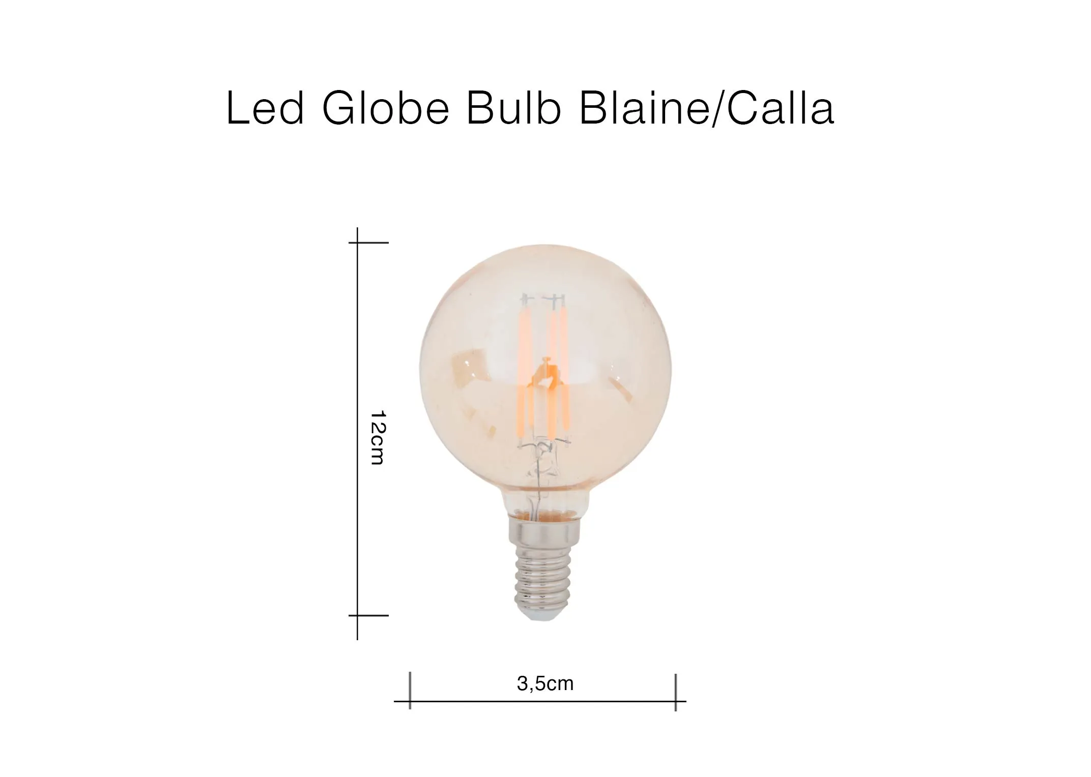 A dimension image of the LED Globe bulb with 3.5cm x 12cm