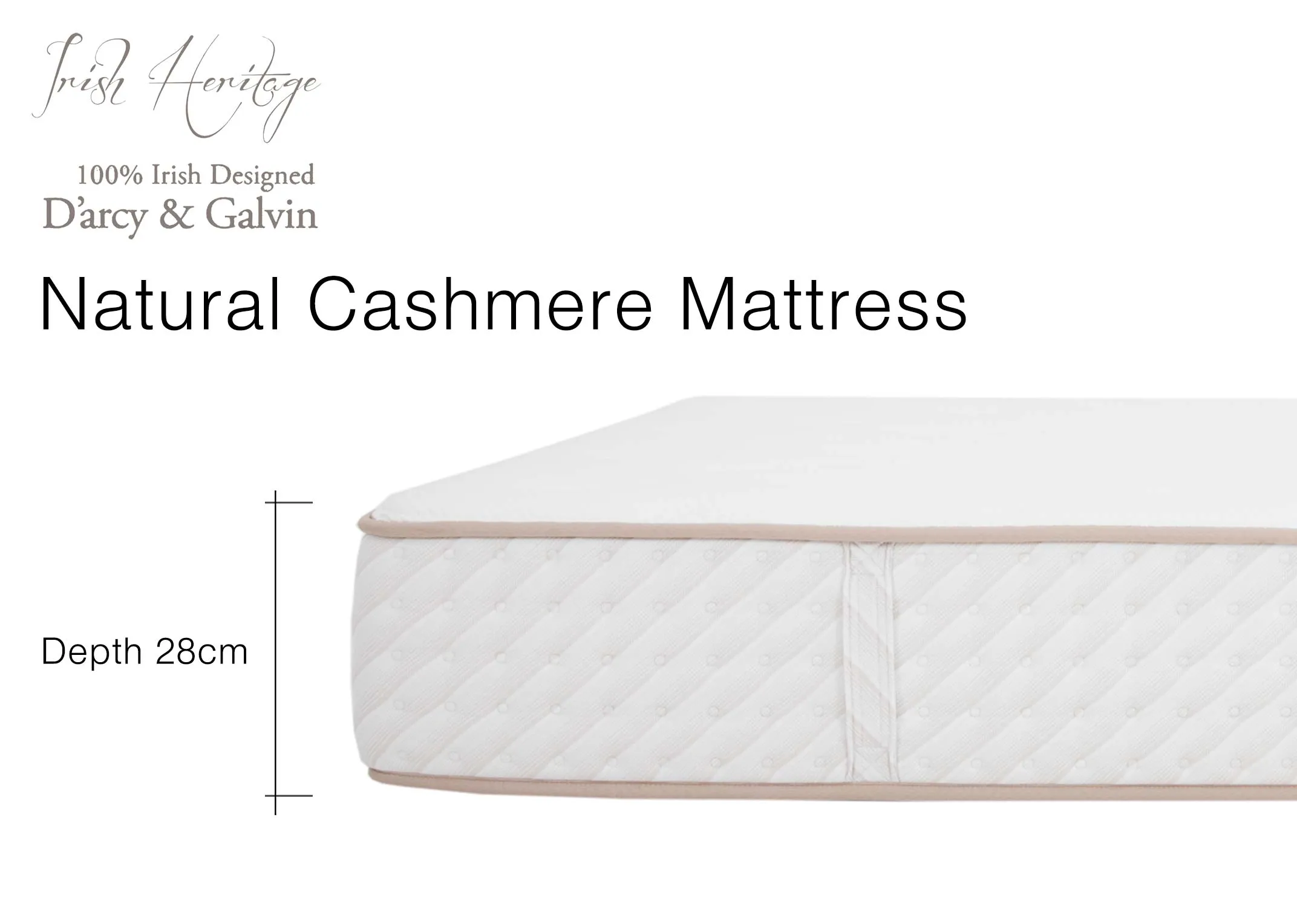 A dimension image of the Natural Cashmere Mattress with 28cm Depth.