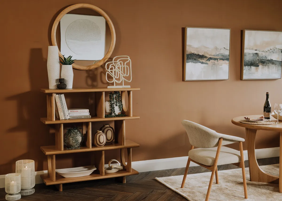 80cm x 80cm Round Brown Wall Mirror - Fisher