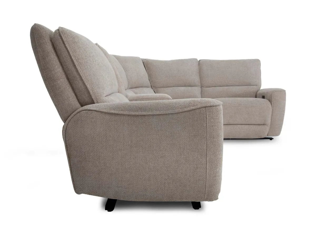 A beige fabric large corner sofa from EZ Livings Ashbrook range. Side view of low armrests