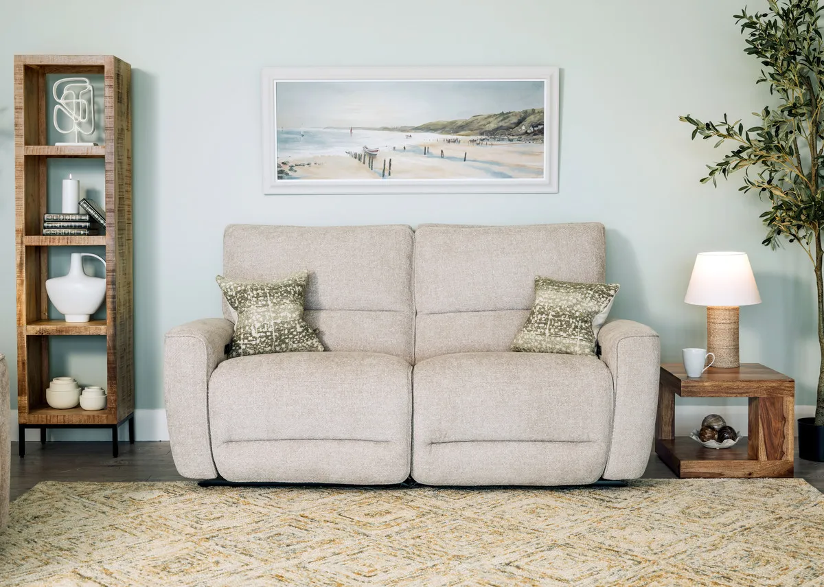 2 Seater Beige Fabric Power Recliner Sofa - Ashbrook