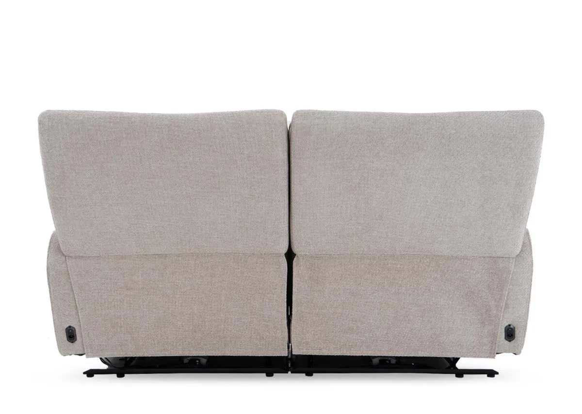 A 2 seater beige fabric power recliner from EZ Livings Ashbrook range.Back view