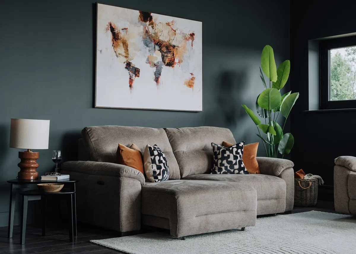 3 Seater Brown Fabric Cinema Chaise - Annalee