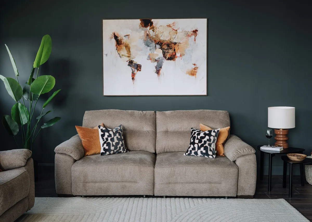 A 3 seater cinema chaise sofa from EZ Livings Annalee range. Side view of one side reclined