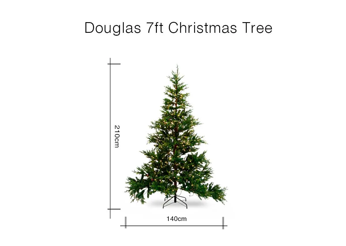 A dimension image of the Douglas 7ft Christmas tree with 210cm x 140cm