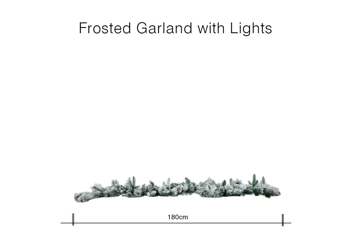 A dimension image of the Frosted Garland with lights with 180cm L
