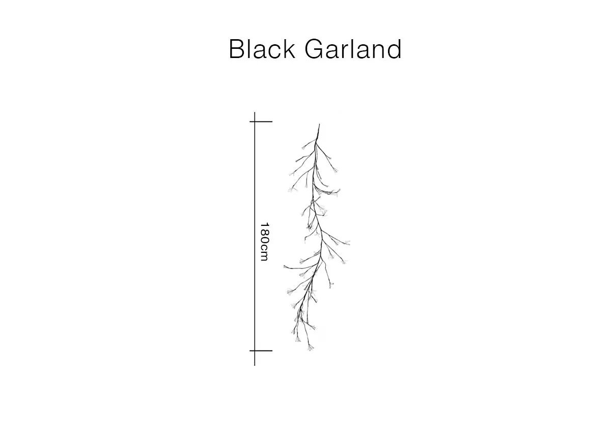 A dimension image of the Black Garland with 180cm
