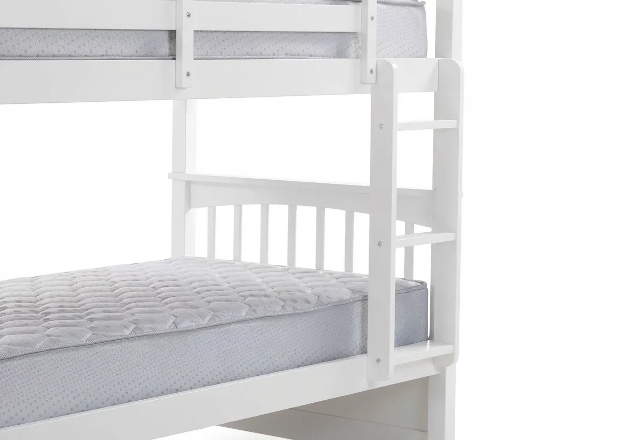 An angled view of Lara single bunk beds from EZ Livings Lara range. Closeup of ladder