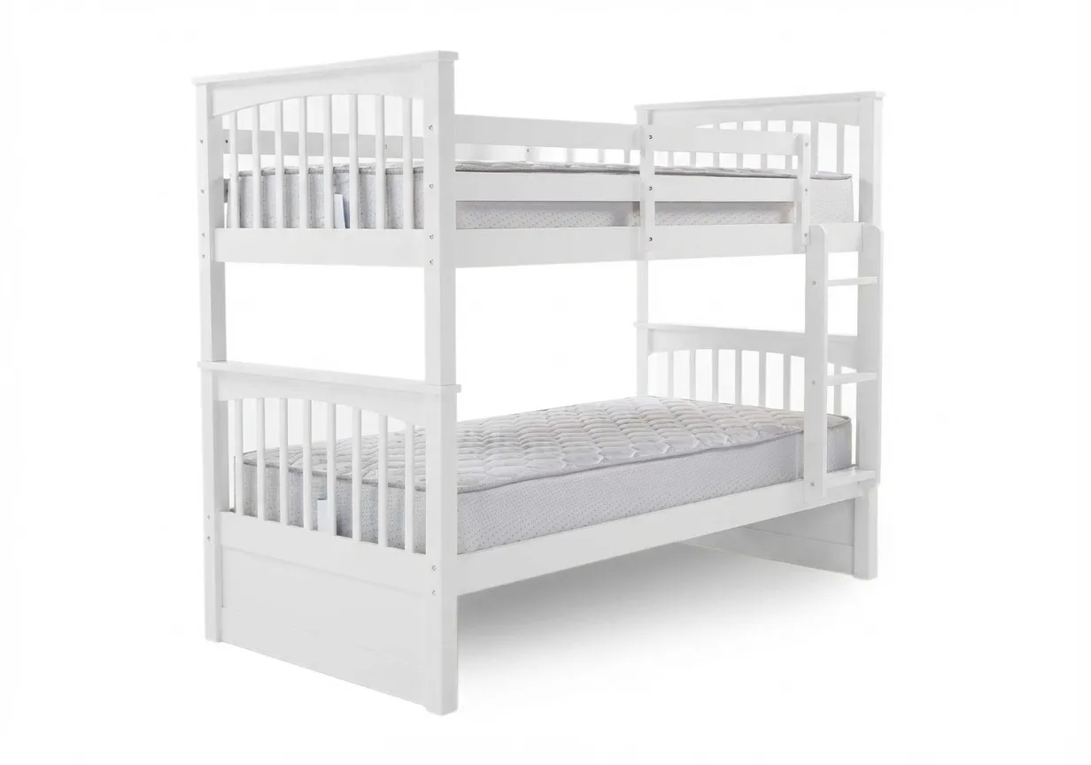 An angled view of Lara single bunk beds from EZ Livings Lara range. Angled view.