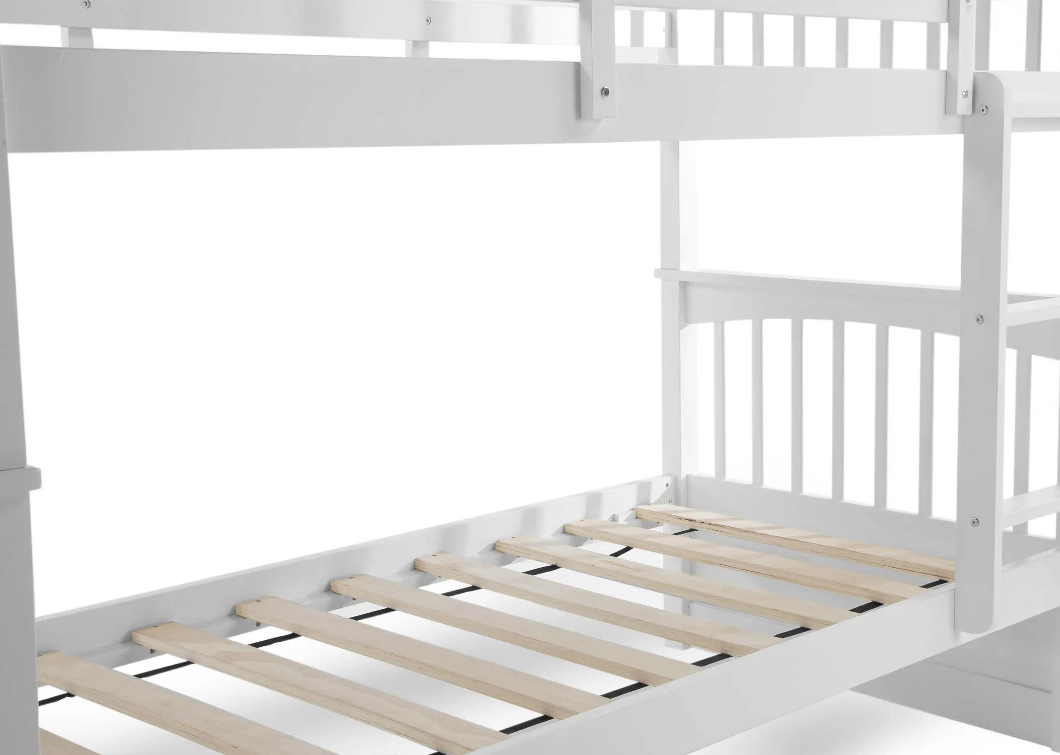 A 3ft single white bunk bed with mattress on top & bottom. 