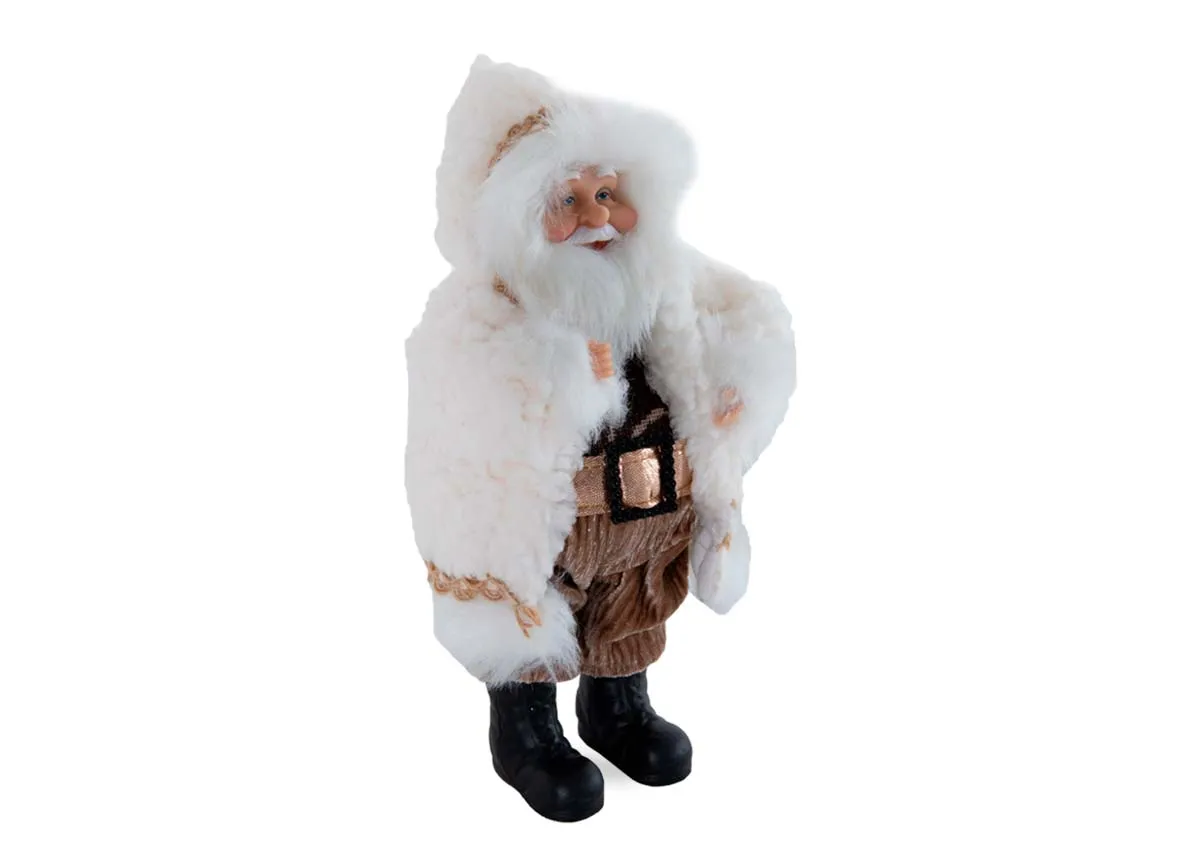A traditional cream Santa Claus figurine from EZ Livings Christmas range. Angled view