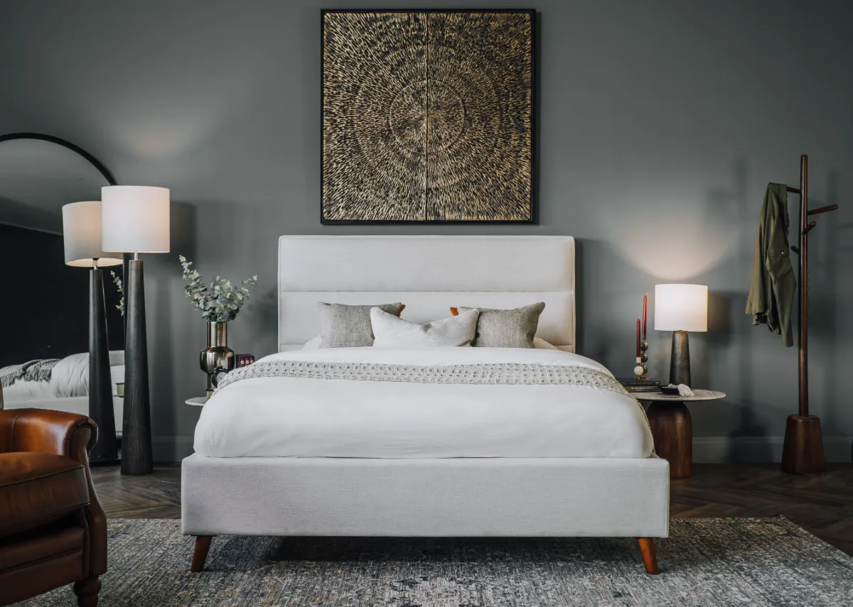 Double (4ft 6) Beige Fabric Bed Frame - Ebony