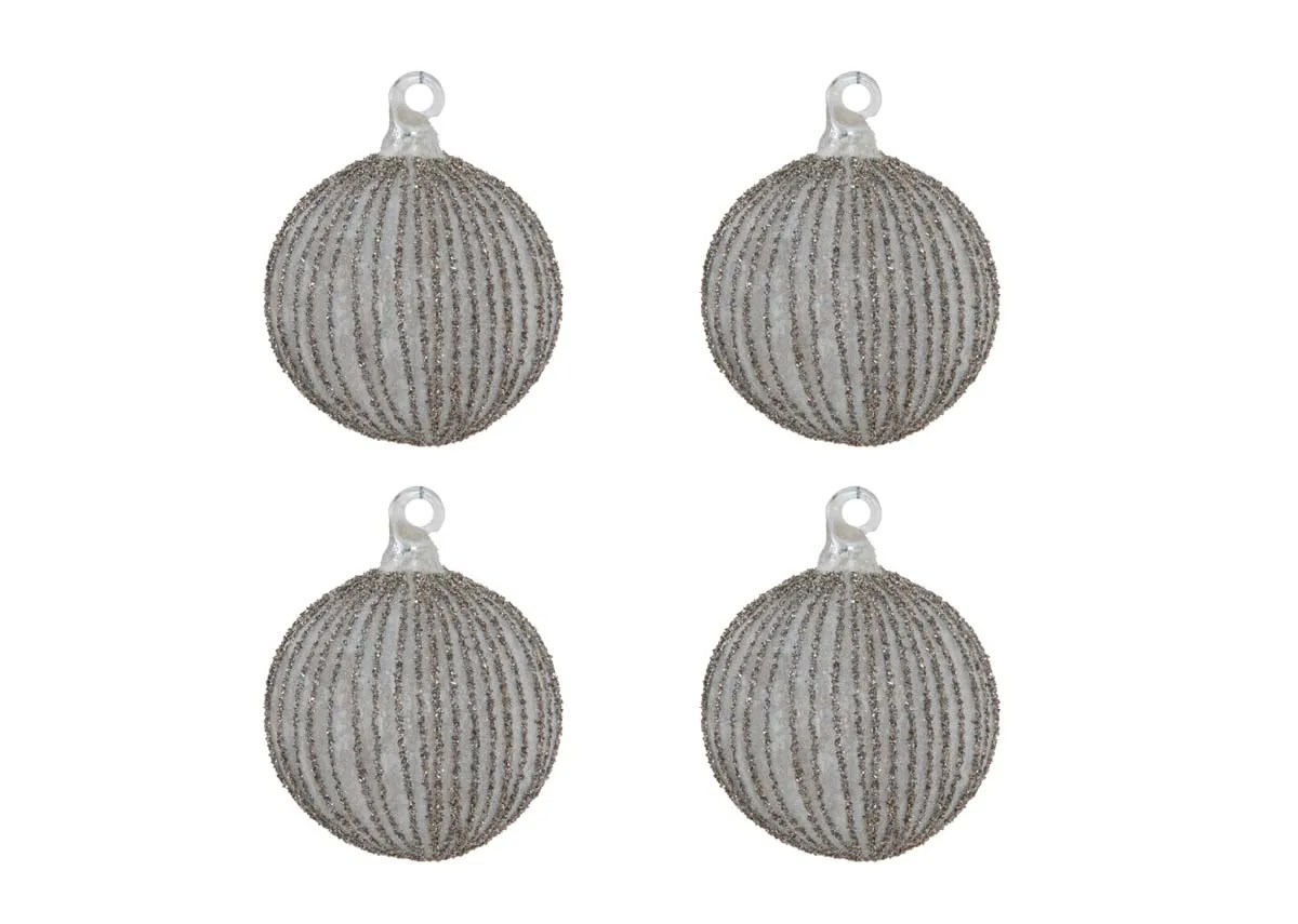 Set of 4 8cm Silver Grey Baubles - We Three Kings