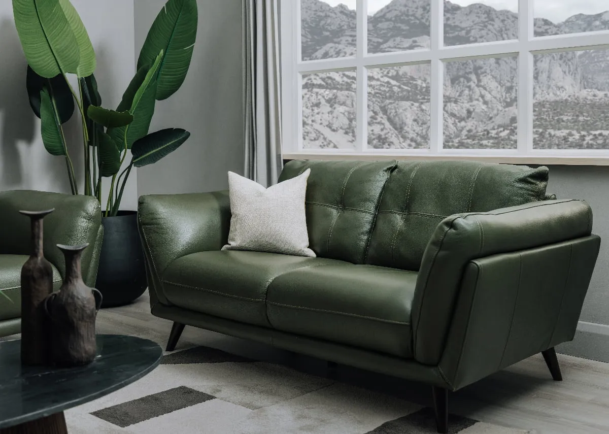 2.5 Seater Green Leather Sofa - Toscana