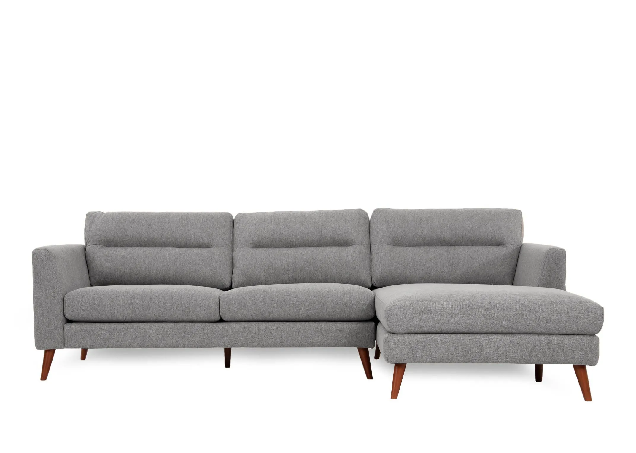 A light grey RHF corner chaise from EZ Livings Presley range. Front view