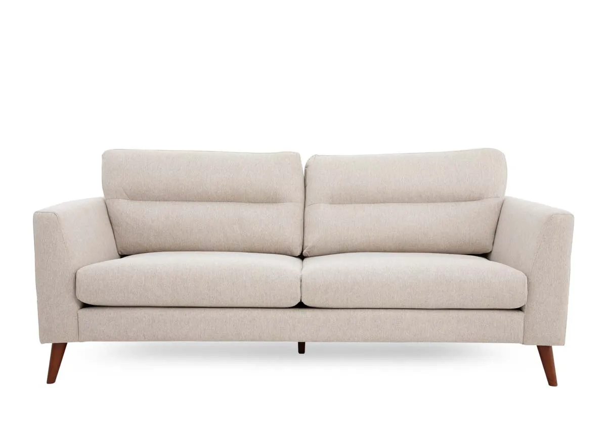 A 3 seater beige fabric sofa from EZ Livings Presley range.Front view