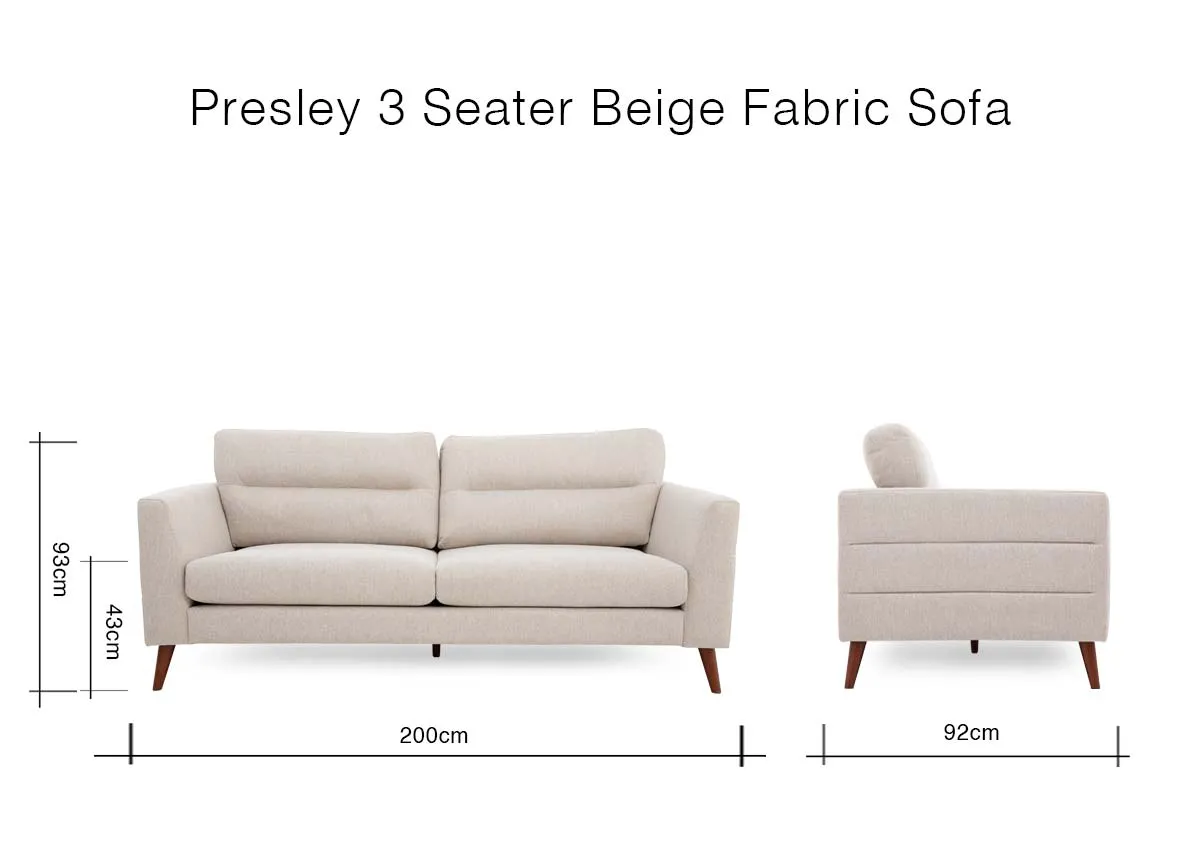 A dimension image of the Presley 3 Seater Sofa with 200cm x 93cm x 92cm