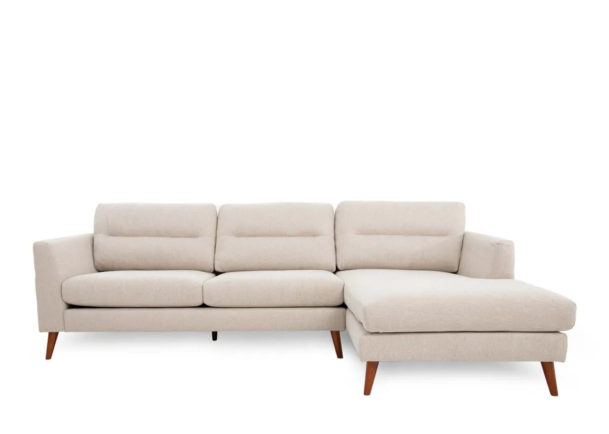 A beige corner chaise from EZ Livings Presley range. Front view