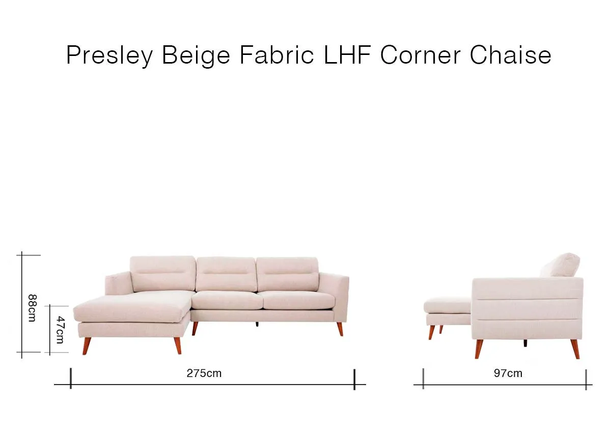A dimension image of the Presley Beige with 275cm x 97cm x 88cm