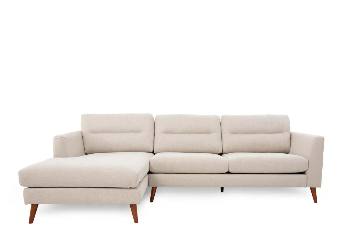 A beige corner chaise from EZ Livings Presley range. Front view