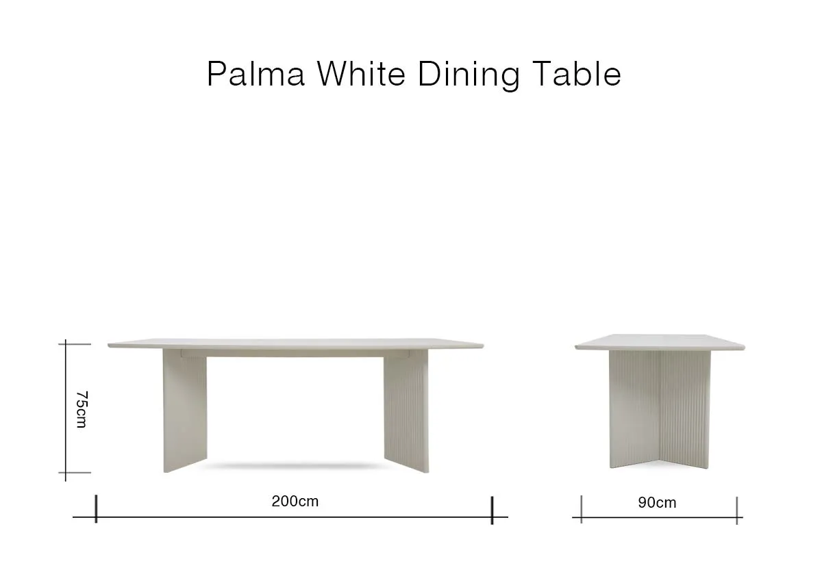 A dimension image of the Palma Dining Table with 200cm x 75cm x 90cm