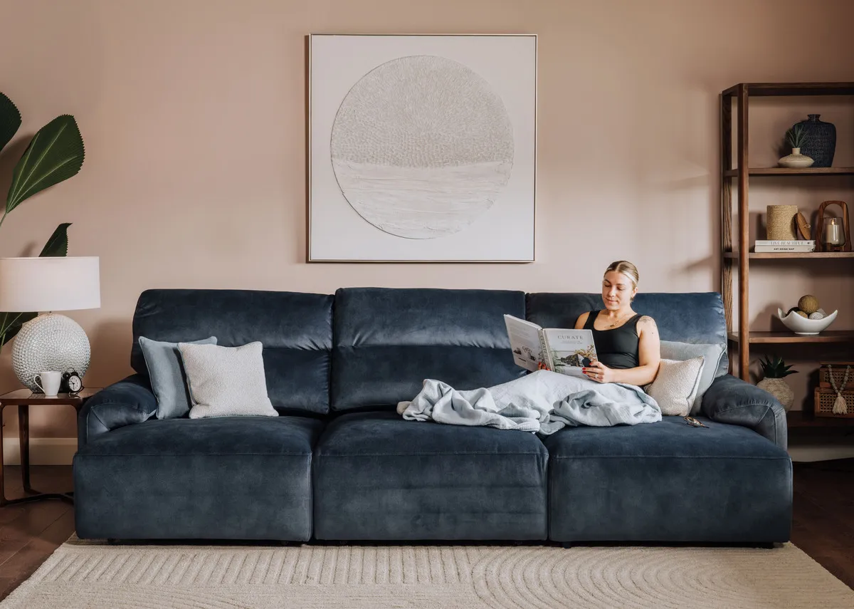 A dimension image of the Davina RAF Chaise Sofabed with 302cm x 166cm x 96.5cm H