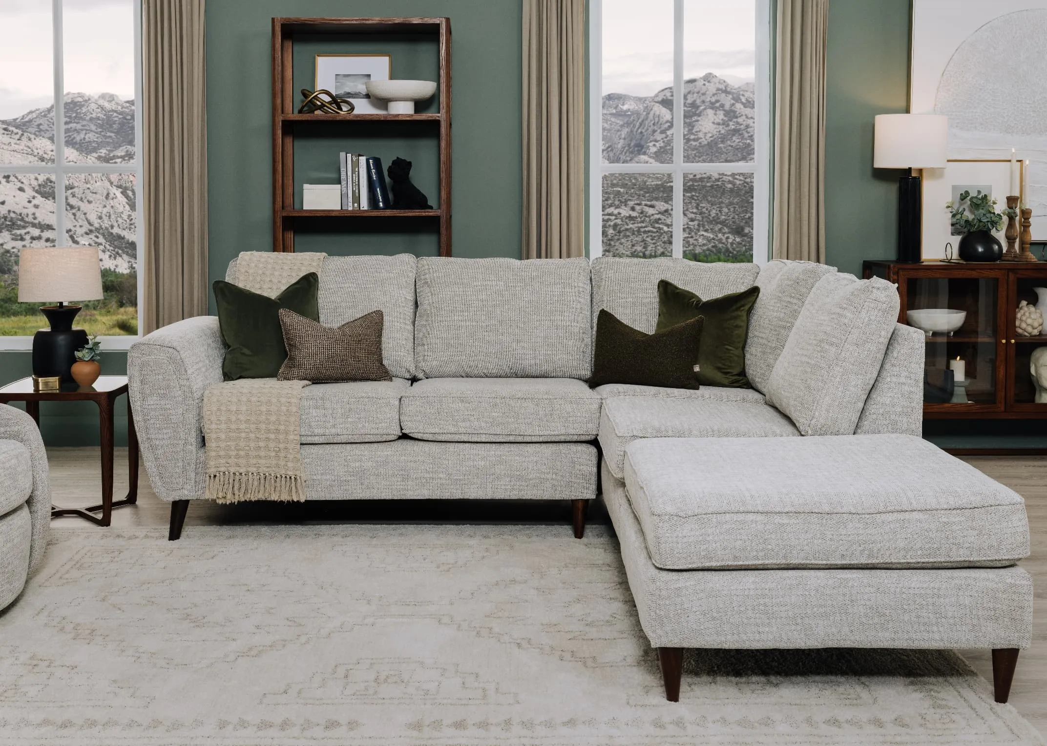 Silver Fabric LAF Corner Chaise with Free Footstool - Bella